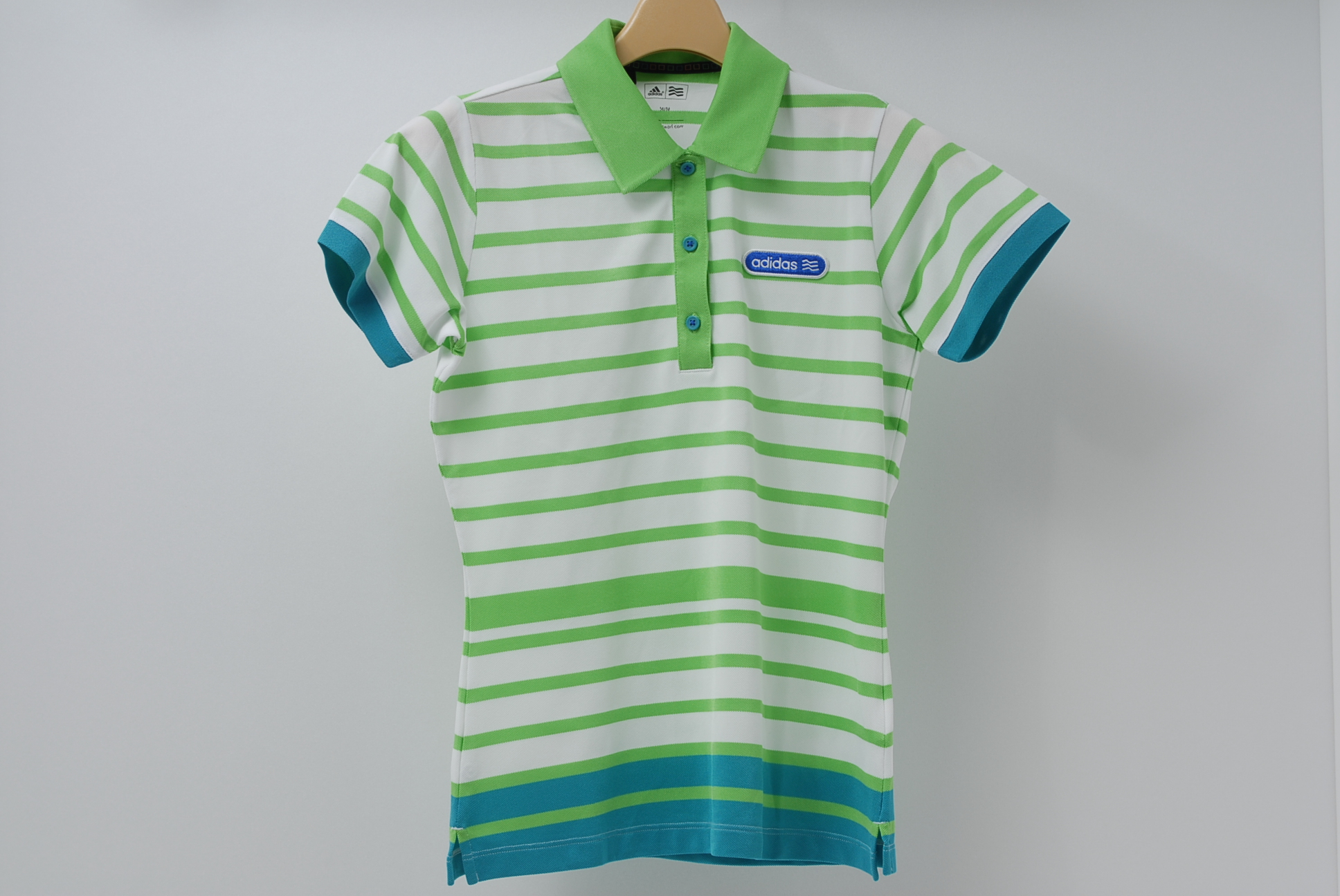 アディダス 半袖ポロシャツ 黄緑 白 ボーダー M Used ココゴルフ