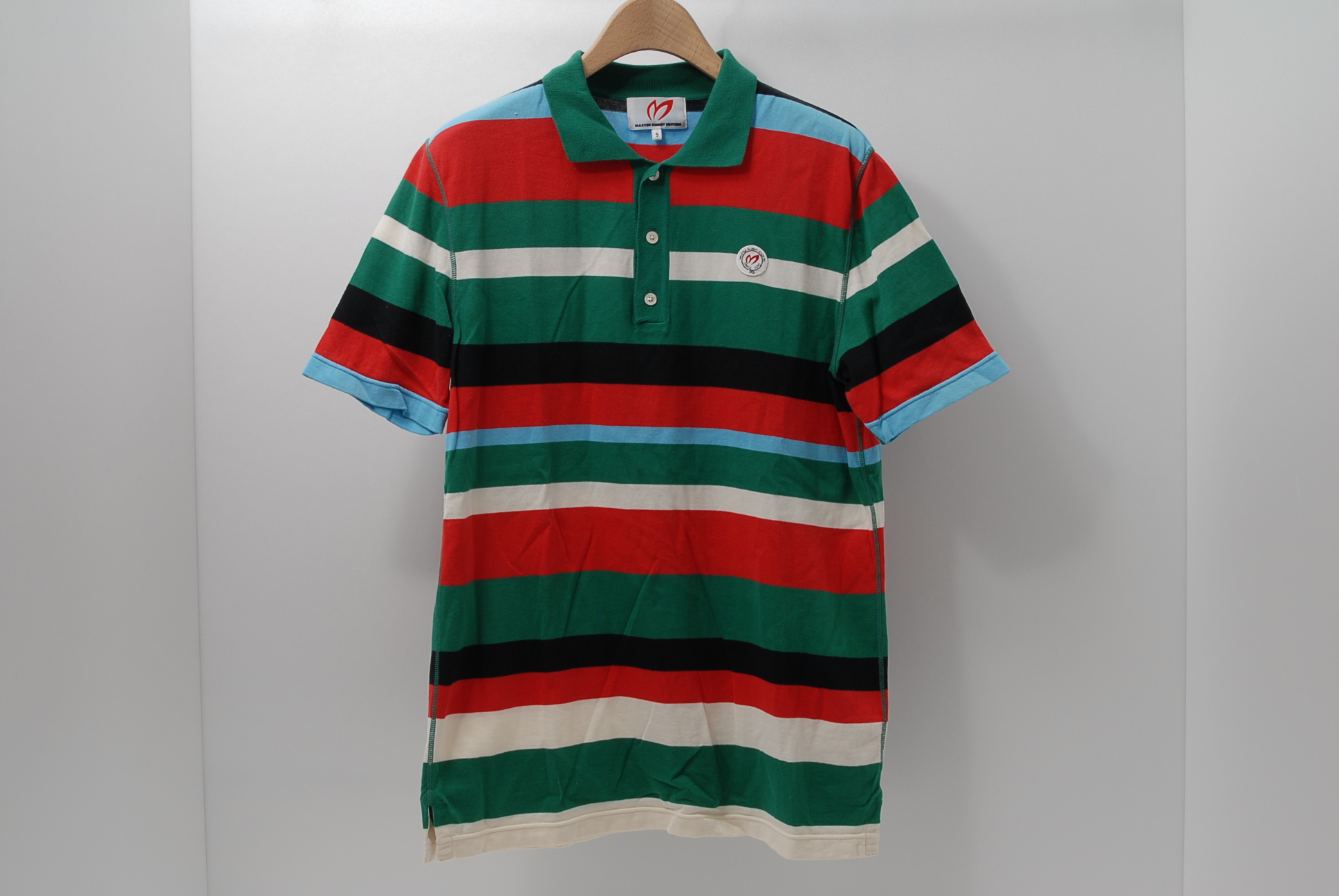 マスターバニー パーリーゲイツ 半袖ポロシャツ 緑 赤 黒 白 ボーダー 5 L Used ココゴルフ