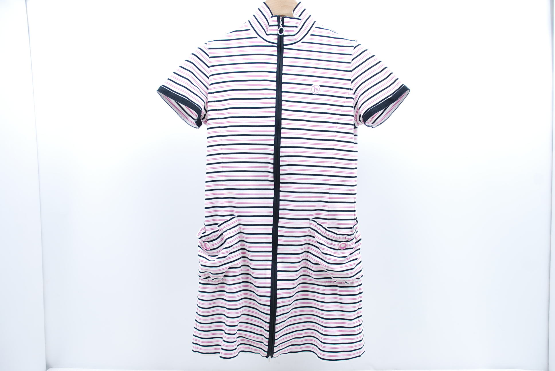 アダバット☆adabat☆半袖ダブルジップワンピース☆ハイネック☆白×黒 