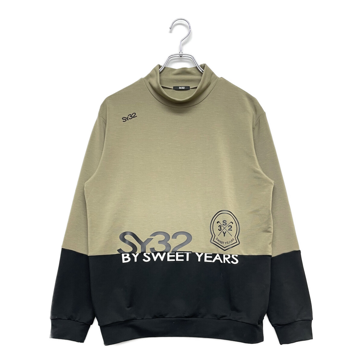 SY32 by SWEET YEARS☆長袖モックネックシャツ☆カーキ×黒☆M☆中古  