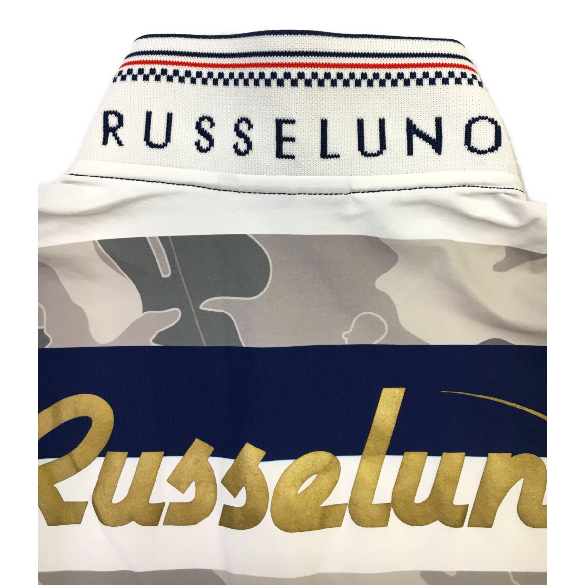 ラッセルノ☆RUSSELUNO☆半袖ポロシャツ☆ルチャ☆紺×白×迷彩☆ボーダー☆6(XL)☆中古｜ココゴルフ