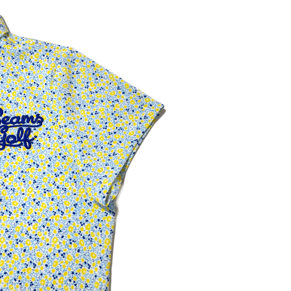 BEAMS - coco 中古 ビームスゴルフ BEAMSGOLF レディース 半袖ポロシャツ M 白×青×黄 小花柄 中古 レディース ビームスゴルフ BEAMSGOLF 半袖ポロシャツ M 白