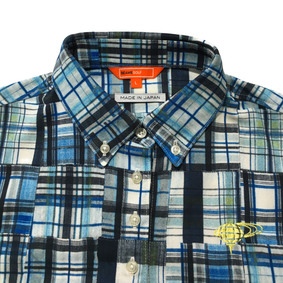 BEAMSGOLF ポロシャツ Lサイズ 青系チェック 中古 レディース ビームスゴルフ BEAMSGOLF 半袖ポロシャツ L 青
