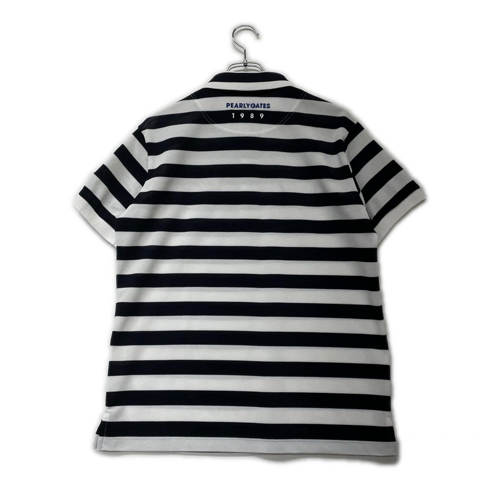 PEARLY GATES ストライプ ポロシャツ【新古品です】 サイズ5 中古 メンズ パーリーゲイツ PEARLY GATES 半袖ポロシャツ 5(L) 白×紺