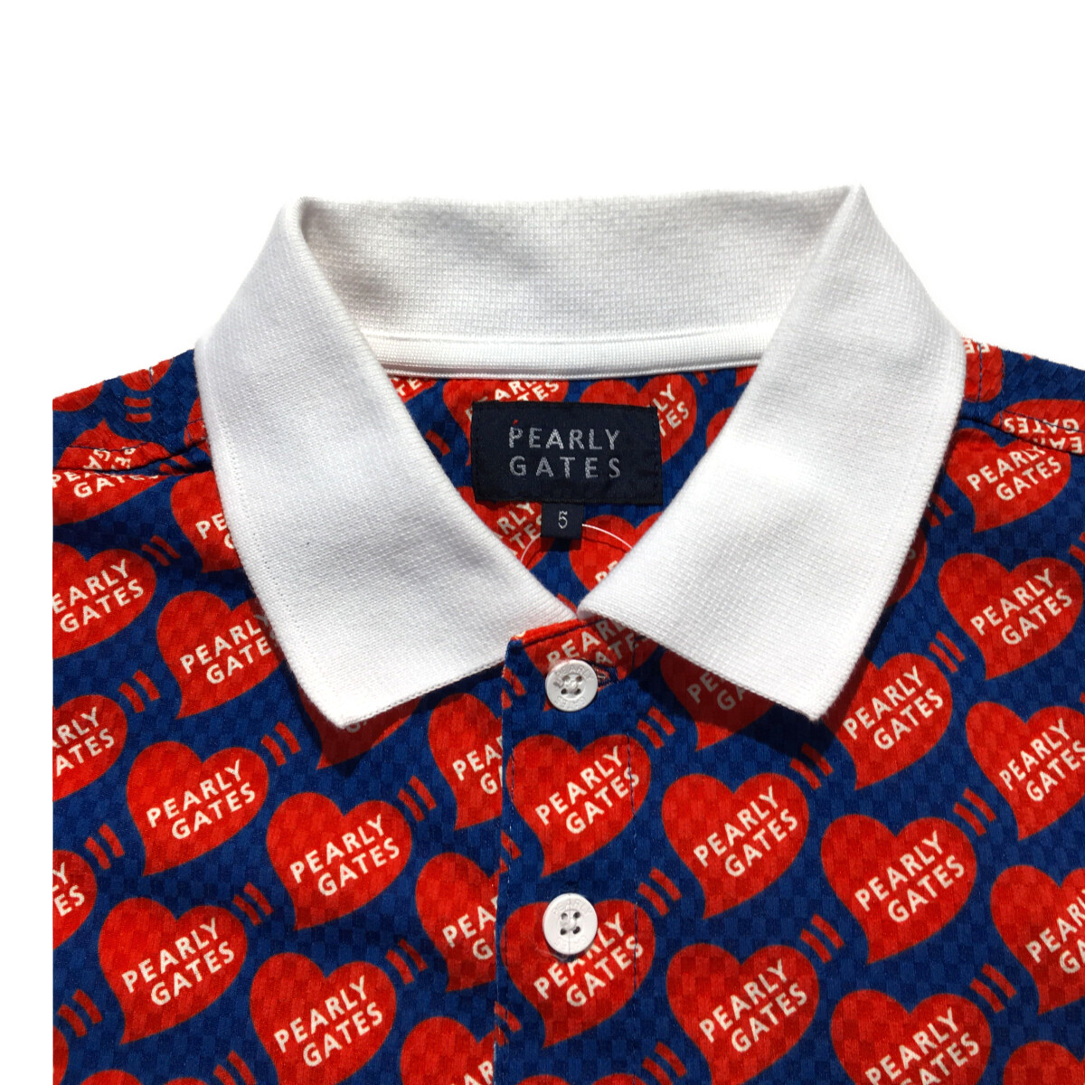 パーリーゲイツ　半袖　ハートシャツ　サイズ1 中古 メンズ パーリーゲイツ PEARLY GATES 半袖ポロシャツ 5(L) 青×赤
